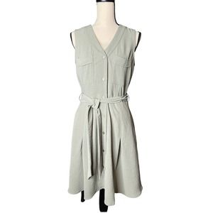 NEW DKNY Dress Size 6 in Olive Green Button Front Tie Belt Sleeveless